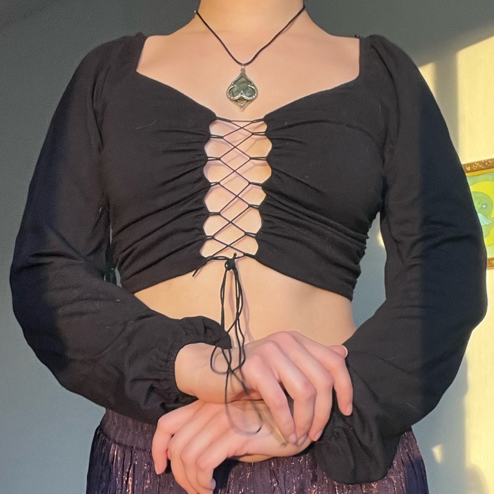 Urban Outfitters Black Lace-Up Crop Top